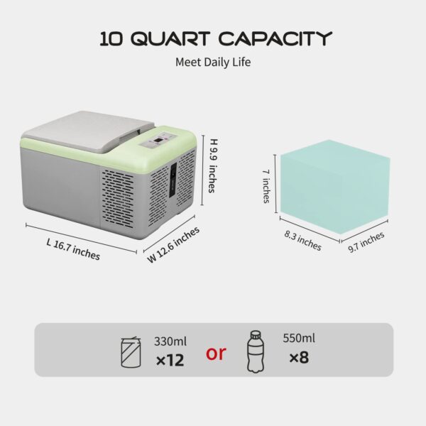 C9PT Mini Portable Freezer, 12 Volt Car Refrigerator, 10 Quart Fast Cooling, with 12/24V DC and 100-240V AC for Outdoor, Camping, RV, Truck, Boat - Image 2